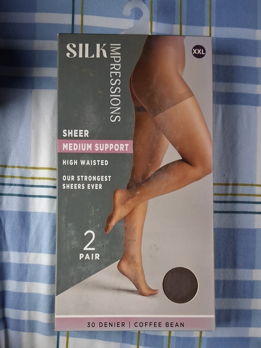 2 Pair Silk Impressions Sheer Medium Support Pantyhose Coffee Bean XXL